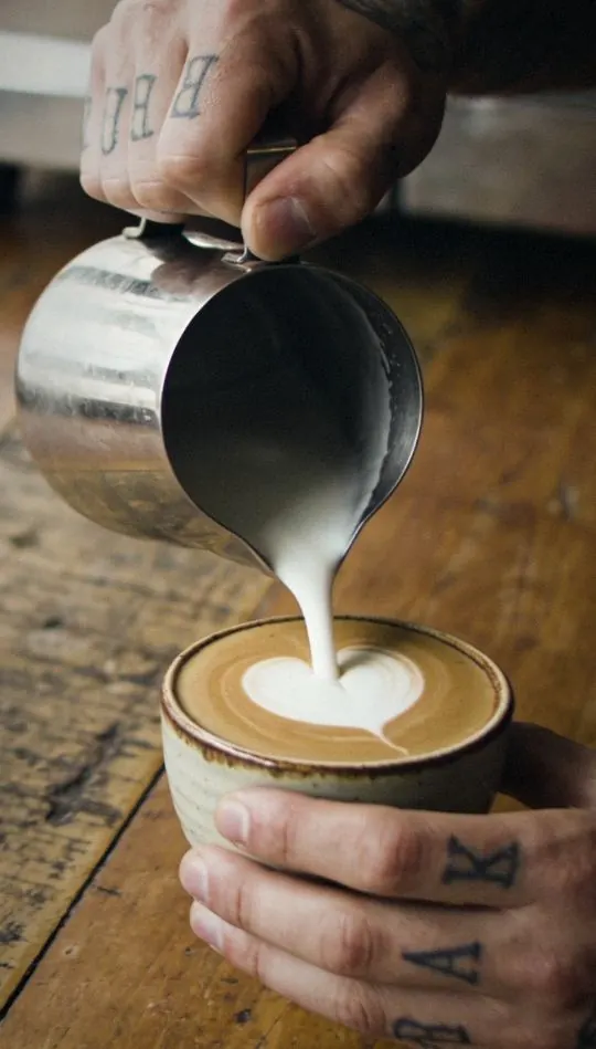 Vertical social ad: latte art being poured